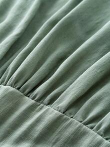 Vionelle Summer Square Neck Tie Cuff Cinched Waist Petal Sleeve A-Line Long Dress For Women - Green - View 6