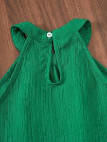 SHEIN Bộ đồ đi biển cơ bản cho bé gái: Áo yếm và quần lửng ống rộng họa tiết hoa dệt kim, 2 món. - màu xanh lá - Xem 5