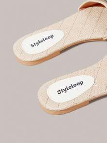 Styleloop 女士鞋履 女士圆头平底春夏新款米色水钻方扣套脚休闲编织女士平底凉鞋 日常通勤百搭度假沙滩平底凉鞋 - 米色A - 查看 9