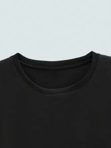 男士“相信自己”标语做旧喷漆图案落肩宽松T恤，休闲健身运动街头时尚励志复古风格，柔软舒适，夏季，复古美式，男女皆宜，宽松版型夏季服装——适合日常穿着和夏季度假服装。 - 黑色 - 查看 3