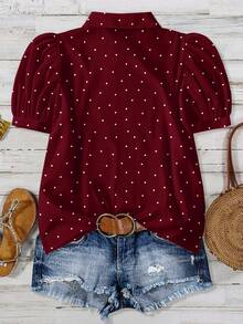 EMERY ROSE Plus Size Women's Summer Casual Vacation Polka Dot Print Petal Sleeve Blouse - Multicolor - View 2