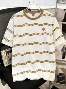 Manfinity Joysei Men's Casual Wavy Pattern T-Shirt, Suitable For Outdoor Wear - White - View 5