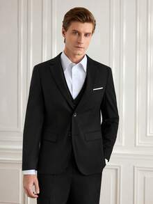 Officeau Caelus 男士修身商务休闲西装三件套 外套 西裤 马甲 男士婚礼新郎婚礼西装外套 长裤 马甲 - 黑色 - 查看 7