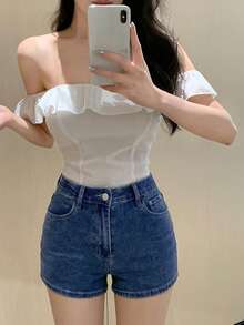 DAZY Women's Solid Color Casual Denim Shorts, Summer - Royal Blue - View 3
