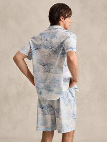 EverLounge Men's Light Blue Animal & Tree Print Short Sleeve Shorts & Cardigan Pajama Set - Baby Blue - View 2