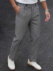 Manfinity Bizformal 老钱正装，新款秋冬复古绅士风高腰直筒宽松西装裤，垂坠感防皱灯芯绒休闲丝绒西装裤，都市休闲日常通勤及外出，英伦复古时尚高腰直筒羊羔绒厚款西装裤，正装裤，防皱，易于打理，可调节复古西装裤，英伦绅士风，商务休闲风，正式场合，男友礼物，男士黑色和灰色西裤，男士褶裥西装裤，周末旅行，户外活动，探险旅行，轻松的工作环境或半正式场合，男友/丈夫礼物，周年纪念/生日礼物，派对，夏季假期，新年，婚礼，情人节，男士西装裤，细条纹西裤，男士修身西裤，男士弹力西裤 裤子 - 鏽棕色 - 查看 4