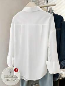 Resyla Women's Floral Pattern Casual Drop Shoulder Long Sleeve Front Button Shirt - White - View 2