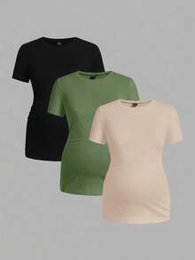 Modmama Maternity Casual Solid Color Stretchy Short Sleeve T-Shirt, Summer - Multicolor - View 15