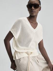 Ontre 2026 New Summer V-Neck Linen Knit Jumpsuit, Versatile For Urban Commute, Resort, Music Festival In Spring & Summer, Suitable For Ladies' Casual, Easter, Countryside Music Event, Holiday Occasions - White - View 7