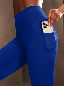 Powerista Solid Color High Waist Seamless Leggings - Blue - View 7