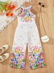 少女彩色印花无袖连体裤 - 白色 - 查看 2