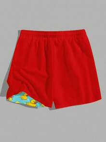VIVINTIMO Pantalones cortos de playa de 2 en 1 con forro de seda de leche y estampado de dibujos animados divertidos con cordón en la cintura para hombres - Rojo - Ver 3