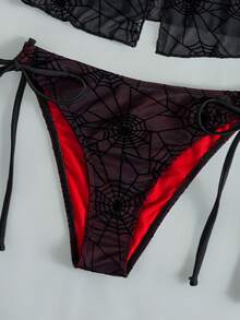 ROMWE Bộ bikini hai mảnh phong cách Gothic dành cho nữ, màu đen và đỏ, họa tiết mạng nhện lưới nhung kết hợp mặt dây chuyền hình nhện, gồm áo quây và quần bơi buộc dây bên hông (dây đeo có thể tháo rời), màu đen/đỏ/đỏ tía, hoàn hảo cho các lễ hội, tiệc tùng, kỳ nghỉ và kỳ nghỉ xuân. Áo tắm tankini phong cách Gothic. Bộ áo tắm tankini dự tiệc lễ hội. Bộ đồ bơi phong cách Gothic Punk. - Nhiều màu - Xem 10
