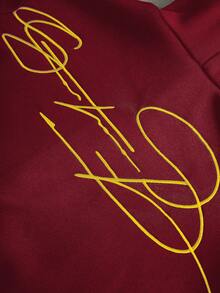 PAVTROS 男士白色创意文字图案刺绣金属拉链连帽衫，黑色 - 酒紅色 - 查看 3