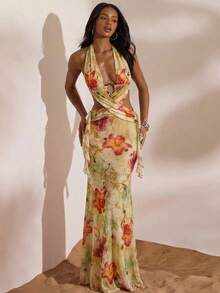 Opulessa 女士度假针织露背吊带连衣裙，春夏款 - 綠色 - 查看 2