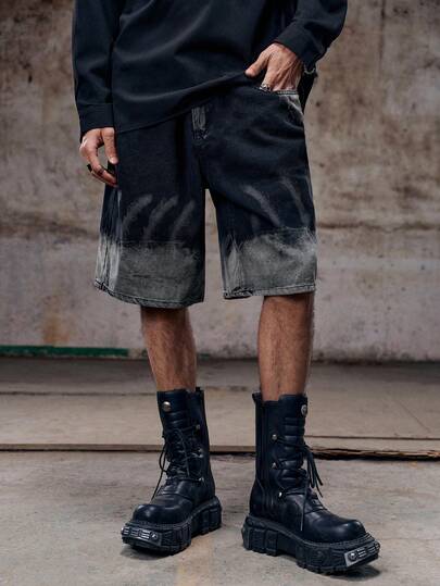 Skyrend Pantaloni scurți casual din denim pentru bărbați, cu buzunare, pentru ieșiri Denim Jorts Pantaloni scurți largi din denim negru, pentru cadouri pentru soț, iubit