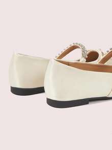 CUCCOO DOLLMOD 女士浅黄色春夏方形头镶钻包边仿丝缎时尚玛丽珍鞋 - 黃色 - 查看 5