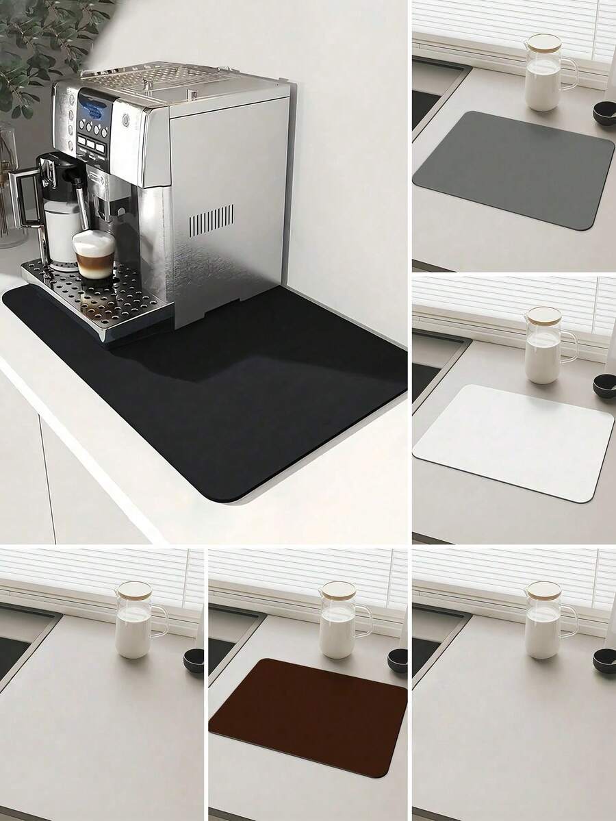 1 Item, Solid Color Diatomaceous Earth Absorbent Mat, Dish Drying Mat, High Temperature Resistant, Heat-Insulating, Suitable For Household, Restaurant, And Kitchen Countertops, Coffee Machine Mat, Applicable To Kitchens, Tabletops, Coffee Machines, Bars, And Kitchen Accessories. - Multicolor - View 1