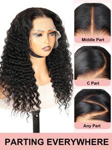 Peruca de cabelo humano com ondas profundas e frente de renda 13x4, com renda transparente, peruca encaracolada de cabelo humano com densidade de 180%, peruca de cabelo humano pré-arrancada com cabelo de bebê, na cor preto natural - Natural Black - Visão 5