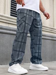 Manfinity Homme Quần cargo nam cỡ lớn, kiểu dáng thường ngày, họa tiết kẻ caro, túi nắp gập, thích hợp cho việc đi lại hàng ngày. - Màu xanh lam - Xem 3