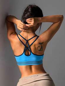 Dewbera Áo ngực thể thao không đường may dành cho nữ, thiết kế lưng chữ Y, màu xanh dương - Nhiều màu - Xem 1