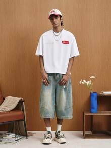 TOKVUE 青年休闲短袖T恤，宽松圆领露脐T恤，品牌Logo字母印花，现代时尚，日常休闲，户外百搭，运动休闲，购物休闲，男友礼物，节日礼物 - 白色 - 查看 5