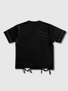 ROMWE MEN Street Life Kaos Lengan Pendek Pria Gaya Jalanan dengan Gambar Yesus - Hitam - View 2