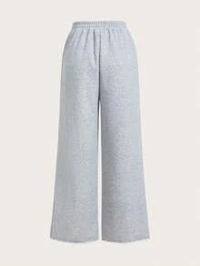 SHEIN Tall CURVE 大码女式纯色抽绳腰阔腿宽松休闲运动裤 - 彩色 - 查看 8