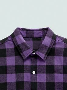 Modcrash 男士休闲格子印花短袖衬衫 - 紫色 - 查看 4