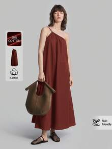 Ontre Đầm không tay kiểu dáng nghỉ dưỡng mùa xuân/hè 2026 mới dành cho nữ, có túi, chất liệu mềm mại và thoải mái, thời trang cho đi làm, công sở, tiệc trà, mặc hàng ngày, ngày Quốc khánh, trang phục công sở, đầm thường ngày, đầm đi nghỉ mát. - Màu Đỏ Sâu - Xem 1