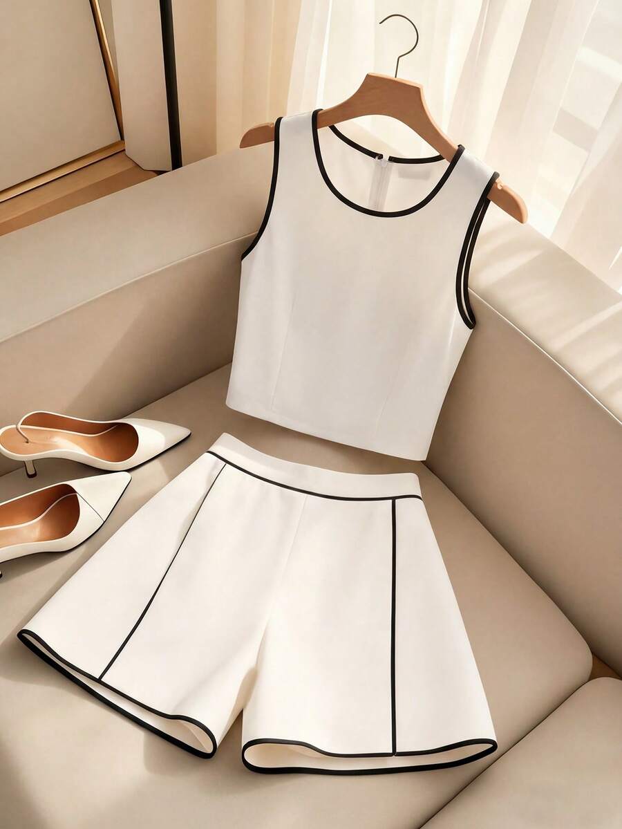 Lyxana Women's Sleeveless Top And Shorts 2 Pieces Set - White - View 1
