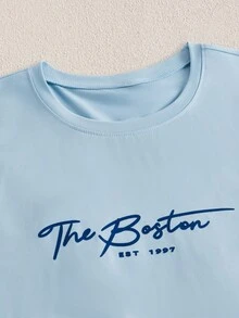 Mercer Haus 男士休闲标语印花短袖T恤，夏季 - 淺藍色 - 查看 3