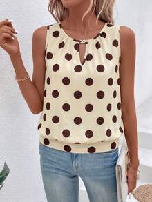 EMERY ROSE Áo tank top nữ không tay cổ tròn in họa tiết chấm bi tương phản, áo mặc đi chơi cho nữ, trang phục đi chơi mùa hè, áo kiểu thường ngày cho nữ, áo chấm bi, áo nữ mùa hè, áo không tay nữ, áo chấm bi cho nữ, áo mùa hè dễ thương, áo thường ngày cho nữ. - Nhiều màu - Xem 3