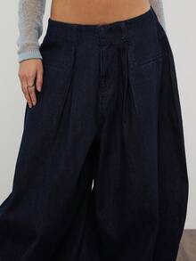 COUREZ 低腰宽松灯笼裤，水洗水洗，前褶设计 / Y2K 夏季女装 夏季女装 蓝色牛仔裤 超大牛仔裤 音乐节穿搭 演唱会穿搭 春季女装 - 黑色 - 查看 6