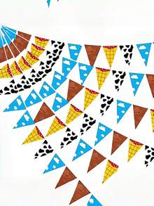 12 24 Piezas Conjunto de decoración para fiesta de cumpleaños con tema de dibujos animados, incluye banderines con nubes y cielo azul, banderines con estampado de vaca, pancarta de vaquero del oeste para decoración colgante en fiesta de cumpleaños, baby shower y suministros para fiestas - Multicolor - Ver 6
