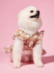 PETSIN 一件狗狗连衣裙，黄色蝴蝶结雏菊印花，可爱泡泡袖宠物衣服 - 彩色 - 查看 4