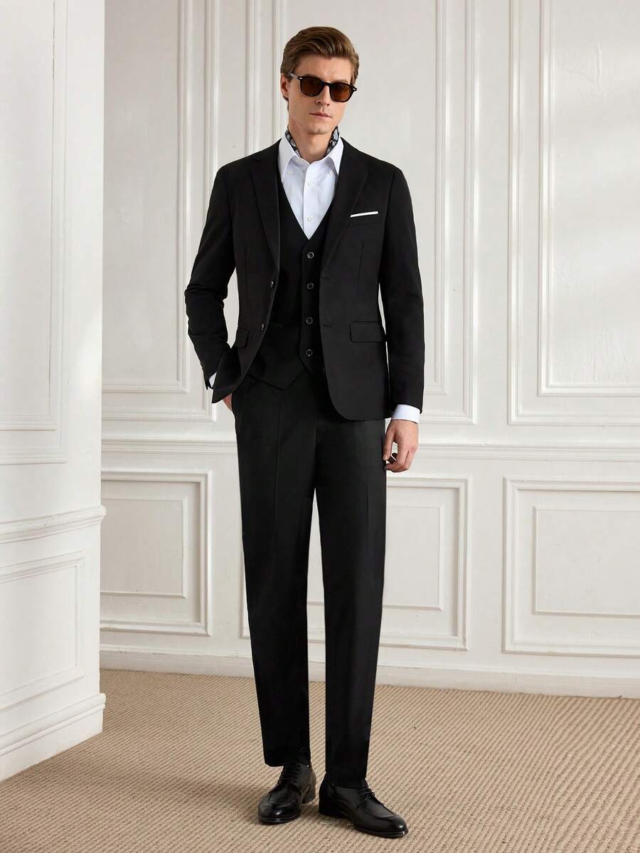 Officeau Caelus 男士修身商务休闲西装三件套 外套 西裤 马甲 男士婚礼新郎婚礼西装外套 长裤 马甲