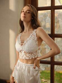 Đồ lót ren Guipure dài gợi cảm Bralette - trắng - Xem 6