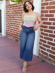 Lupita Cardoza Gradient Color Ruffled Trim Knitted Strapless Crop Top, Comfortable Vacation/Music Festival/Bohemian/Holiday Style, Suitable For Date, Afternoon Tea For Valentine's Day,Going Out Top - Multicolor - View 6