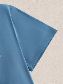 Mercer Haus 男士夏季字母棕榈树印花休闲简约短袖T恤 - 藍色 - 查看 5