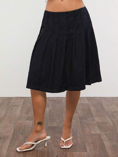 COUREZ Falda de mezclilla plisada de lavado índigo / Ropa de verano Y2K para mujeres Faldas de mezclilla azul Faldas largas Atuendos de vacaciones de primavera Atuendos de festival Atuendos de concierto Atuendos de verano Atuendos para salir Atuendos de primavera para mujeres