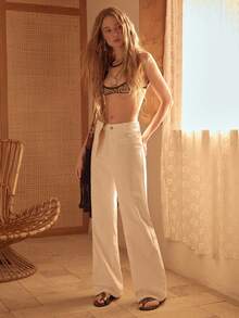 MOTF STUDIO WOMEN'S DENIM STRAIGHT LEG WOVEN WAIST JEANS - White - View 7