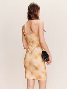 lacRébo Vestido midi con estampado floral amarillo-naranja y cuello cruzado, estilo primavera-verano - Naranja - Ver 2