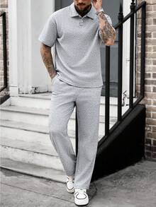 Manfinity CasualCool 男士休闲度假日常复古短袖Polo衫，户外旅行必备，馈赠亲友佳品 - 灰色 - 查看 5