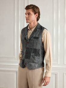 Officeau New Retro Patchwork Lapel Men's Suit Vest - Navy Blue - View 4