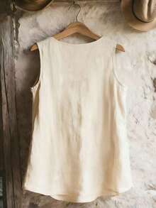 EMERY ROSE Áo tank top không tay cổ tròn màu trơn dành cho nữ, kiểu dáng thường ngày, thích hợp cho mùa hè. - Màu be - Xem 4