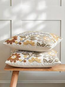 1pc Modern Minimalist Floral Embroidered Throw Pillow Cover, Suitable For Indoor Decor, All Season Cushion Cover, Pillow Insert Not Included - Grey - View 4