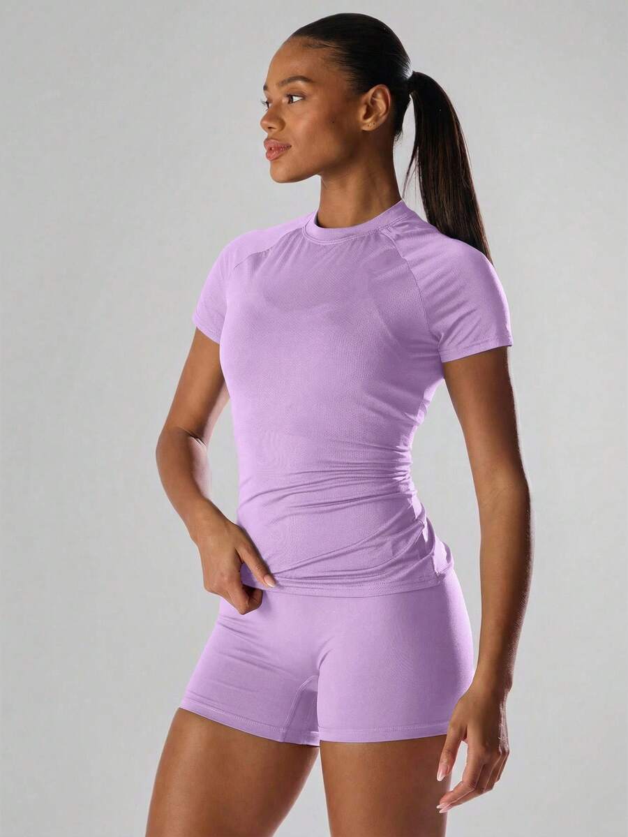 Musera Sport Solid Color Short Sleeve Sports Tee Running Short Active Comfy Workout Gym Running Run Club Gym Fitness Yoga Pilates Daily Casual - Lilac Purple - View 1