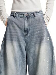 NEON BLANC Quần jeans nam ống rộng màu xanh dương, kiểu dáng thường ngày, có họa tiết loang màu và túi xéo. - Màu xanh lam - Xem 4