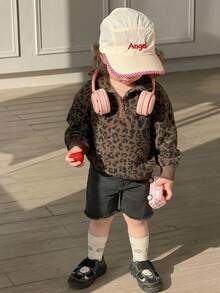 DAZY Baby Girls' Leopard Print Long Sleeve Casual Sweatshirt,Toddler Fall Clothes - Coffee Brown - View 3